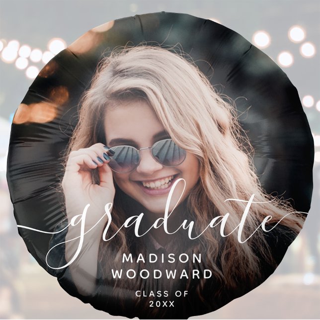 Custom Photo Personalized White Script Graduation Balloon (Creator Uploaded)