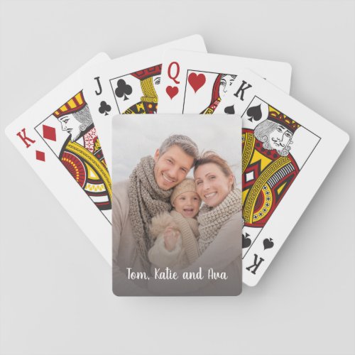 Custom Photo Personalized White Text Poker Cards