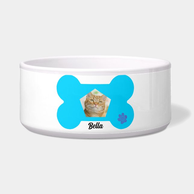 Custom Photo Pet Bowl - Personalized Name Bone (Front)