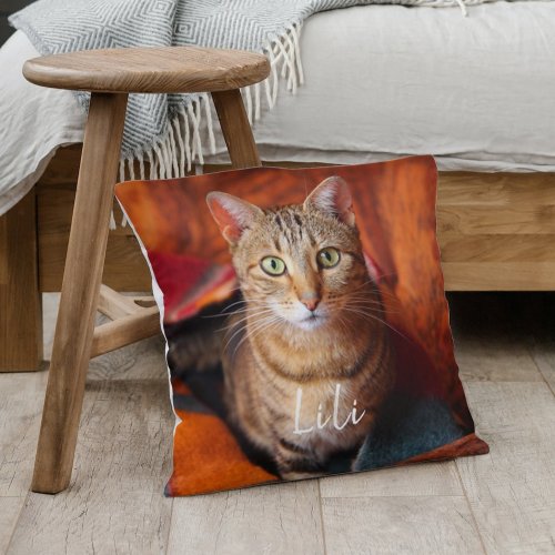 Custom Photo Pet Cat Best Friend Heart Love  Throw Pillow