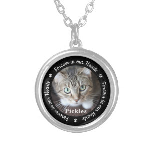 Custom Photo Pet Cat Memorial Silver Plated Necklace