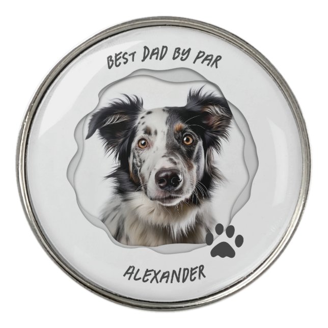 Custom Photo Pet Dog Best Dad by Par Golf Ball Marker (Front)