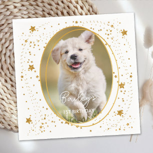 Custom Photo Pet Dog Birthday Gold Glitter Stars Napkins