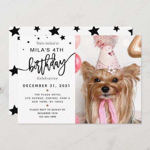 Custom Photo Pet Dog Birthday Party Black Invitation