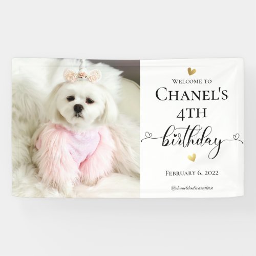 Custom Photo Pet Dog Birthday Typography Black Banner