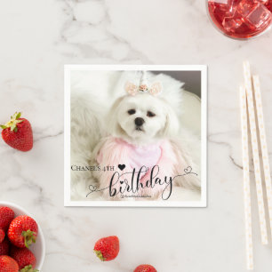 Custom Photo Pet Dog Birthday Typography Black Napkins