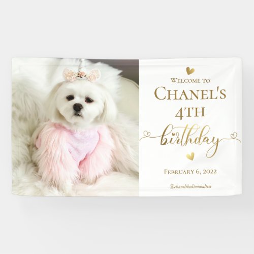 Custom Photo Pet Dog Birthday Typography Gold Banner