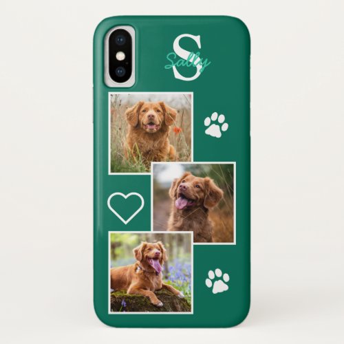 Custom Photo Pet Dog Cat Collage Monogram Photo iPhone XS Case