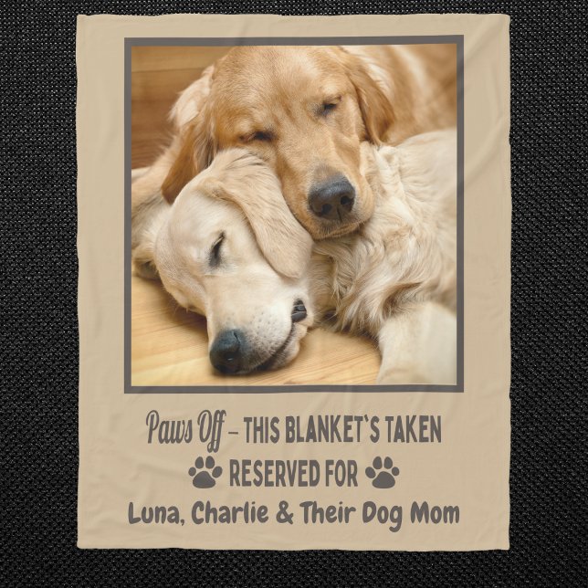 Custom Photo Pet Dog  Fleece Blanket (Custom dog photo blanket with name & “Paws Off” quote. Perfect for dog moms, dads & pet lovers!)