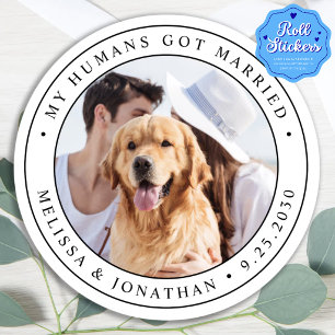 Custom Photo Pet Dog Just Married Wedding Classic Round Sticker