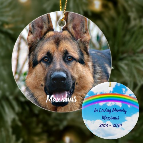 Custom Photo Pet Dog Memorial Rainbow Bridge Ceramic Ornament