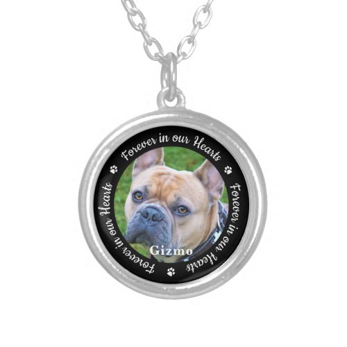 Custom Photo Pet Dog Memorial Silver Plated Necklace - Honor your best friend with a custom photo memorial necklace. This unique pet memorials keepsake is the perfect gift for yourself, family or friends to pay tribute to your loved one. We hope your dog memorial photo necklace will bring you peace, joy and happy memories. 
Quote "Forever in our Hearts".
Customize with favorite pet dog or cat photos, and name . Perfect for a car memorial decal.
COPYRIGHT © 2020 Judy Burrows, Black Dog Art - All Rights Reserved. Custom Photo Pet Dog Memorial Silver Plated Necklace