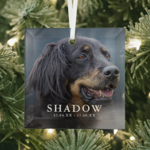 Custom Photo Pet Dog Memorial Tribute Christmas Glass Ornament