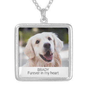Custom Photo Pet Memorial with Name and Text Silver Plated Necklace