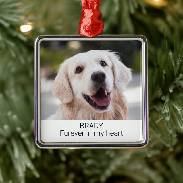 Custom Photo Pet Memorial with Name Christmas Metal Ornament (Tree)