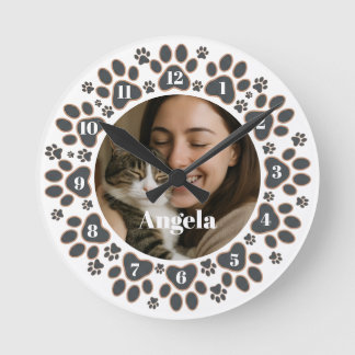 Custom Photo Pet Paw Print Wall Clock 