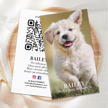 Custom Photo Pet Puppy Dog Social Media Qr Code Business Card by BlackDogArtJudy at Zazzle