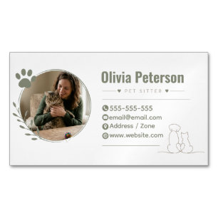 Custom Photo Pet Sitter Minimalist Business Card Magnet