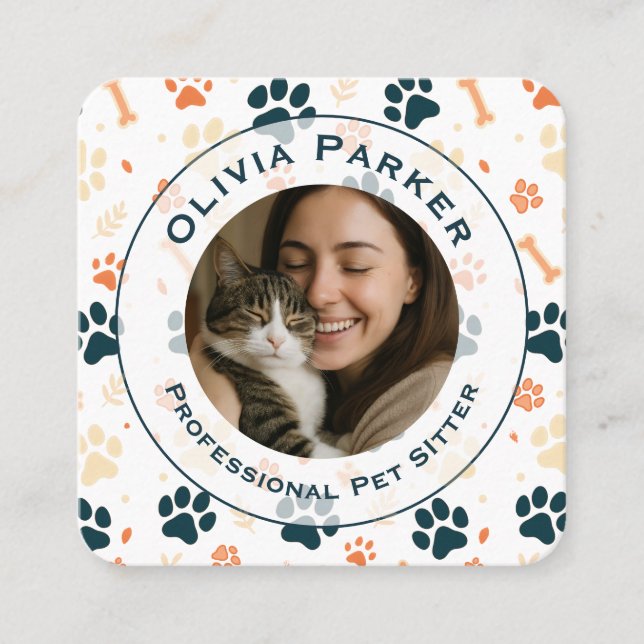 Custom Photo Pet Sitter Square Business Card  (Front)