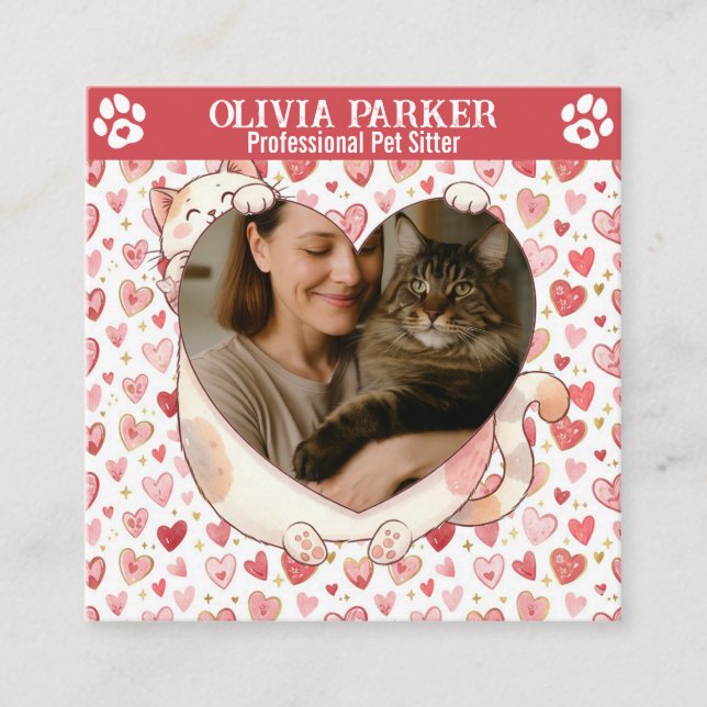 Custom Photo Pet Sitter Square Business Card  (Front)