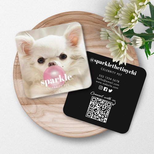 Custom Photo Pet Social Media QR Code Square Business Card