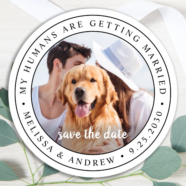Custom Photo Pet Wedding Dog Photo Save The Date Classic Round Sticker (Creator Uploaded)