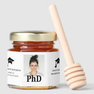Custom Photo PhD Graduation Party Honey Jar Favors