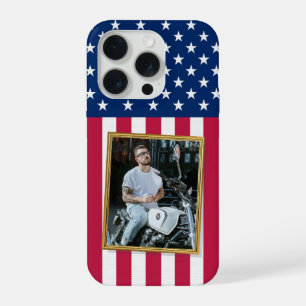 Custom Photo Phone Case, USA Flag Patriotic iPhone 15 Pro Case