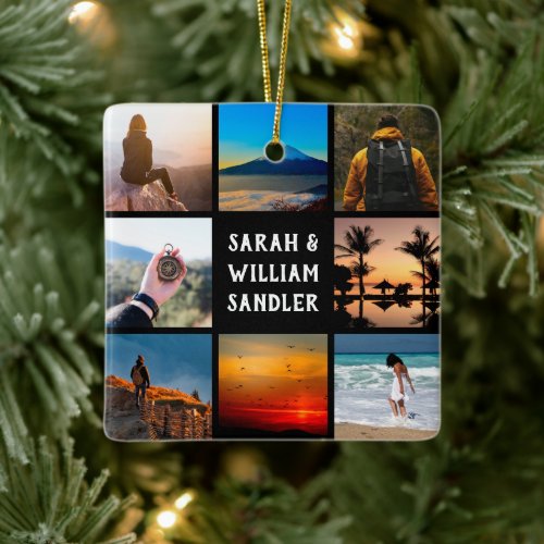 Custom Photo Picture Collage and Text Christmas Ceramic Ornament