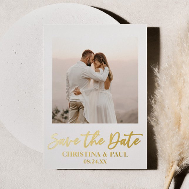 Custom Photo Picture Wedding Save The Date Gold Foil Invitation (Creator Uploaded)