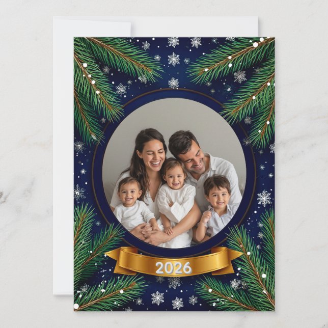 🎁 Custom Photo Pine Wreath Festive Christmas Card (Front)