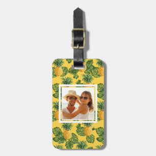 Custom Photo Pineapples & Tropical Leaves On Gold Luggage Tag