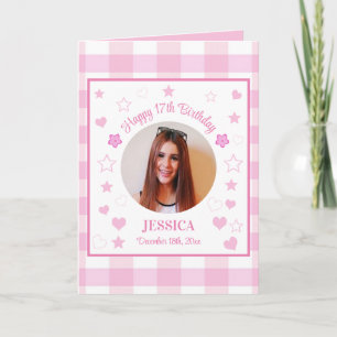Custom Photo Pink 17th Birthday Greeting  Card