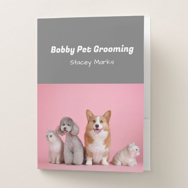 Custom photo pink and gray Spiral Notebook Pocket Folder (Front)