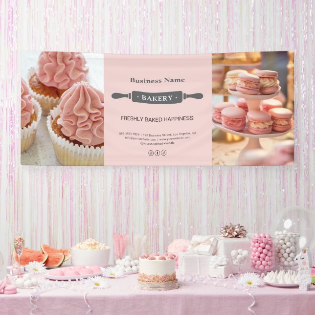 Custom Photo Pink Bakery Rolling Pin Business Banner (Party)