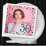 Custom Photo Pink Black Confetti 30th Birthday Paper Dinner Napkins<br><div class="desc">A fun custom photo 30th birthday napkin that says "thrilling 30". Bold graphics of confetti in black and pink to accent the birthday person's photograph.</div>