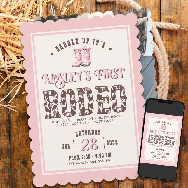 Custom Photo Pink First Rodeo Girls 1st Birthday Invitation (Creator Uploaded)