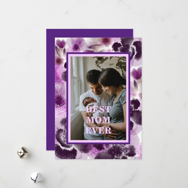 Custom Photo Pink Floral Mother's Day Holiday Card (Front/Back In Situ)