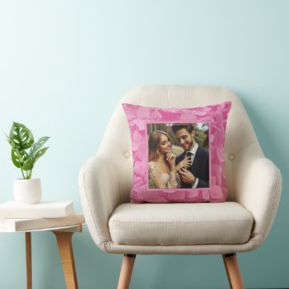 Custom Photo Pink Floral Throw Pillow