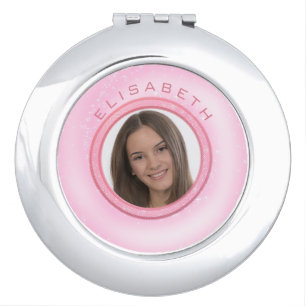 Custom Photo Pink Frame Compact Mirror