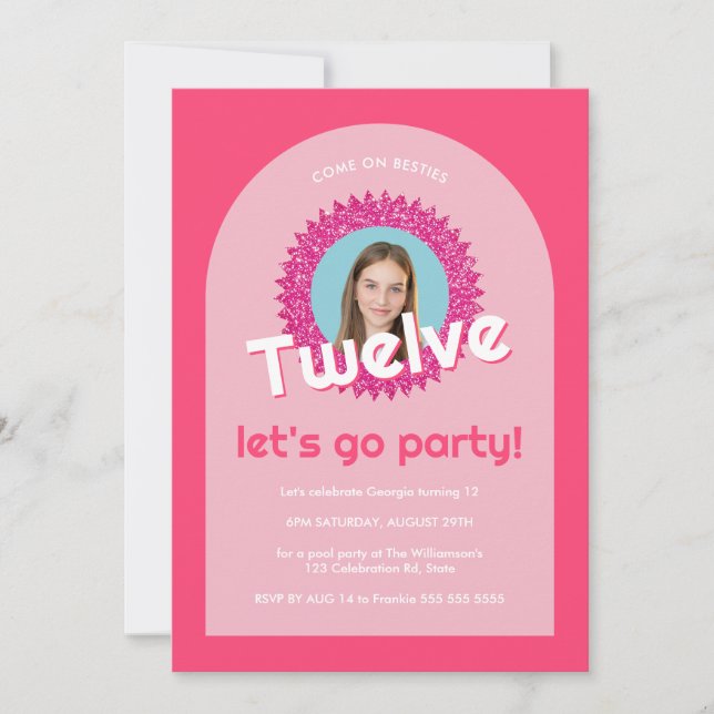 Custom Photo Pink Glitter Teen Hot Pink Invite (Front)