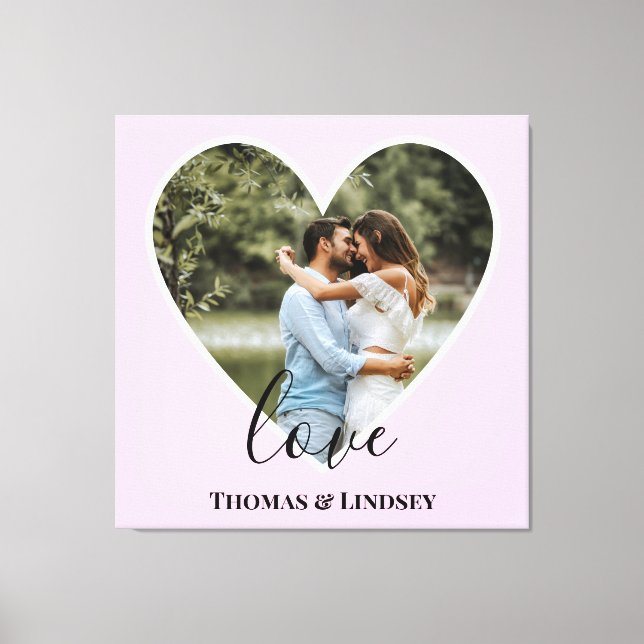 Custom Photo Pink Heart Frame Modern Calligraphy Canvas Print (Front)