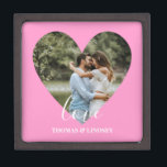 Custom Photo Pink Heart Frame Modern Calligraphy Gift Box<br><div class="desc">The design has pink heart frame on center and white modern calligraphy texts which can be customized to your preference. Replace the picture in the center with your own wedding photo. It will make a lovely custom made wedding favor gifts for your guests or for your own keepsake.</div>