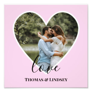 Custom Photo Pink Heart Frame Modern Calligraphy Print