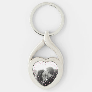 Custom Photo Pink Hearts Keychain