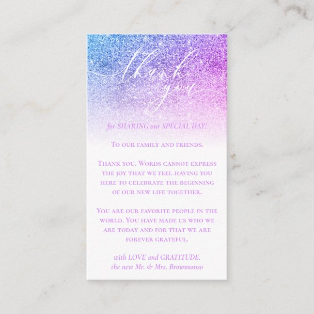 Custom Photo Pink Purple Glitz Thank You Enclosure Card