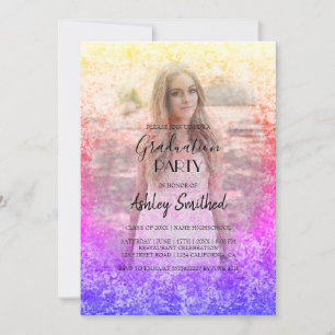 Custom Photo Pink Purple Holography Graduation Invitation