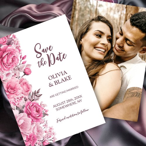 Custom Photo Pink Rose Floral Wedding Save The Date