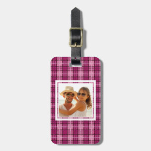 Custom Photo Pixel Plaid_Magenta-Black Luggage Tag