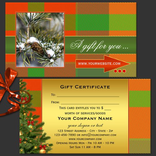 Custom Photo Plaid Christmas Gift Certificate